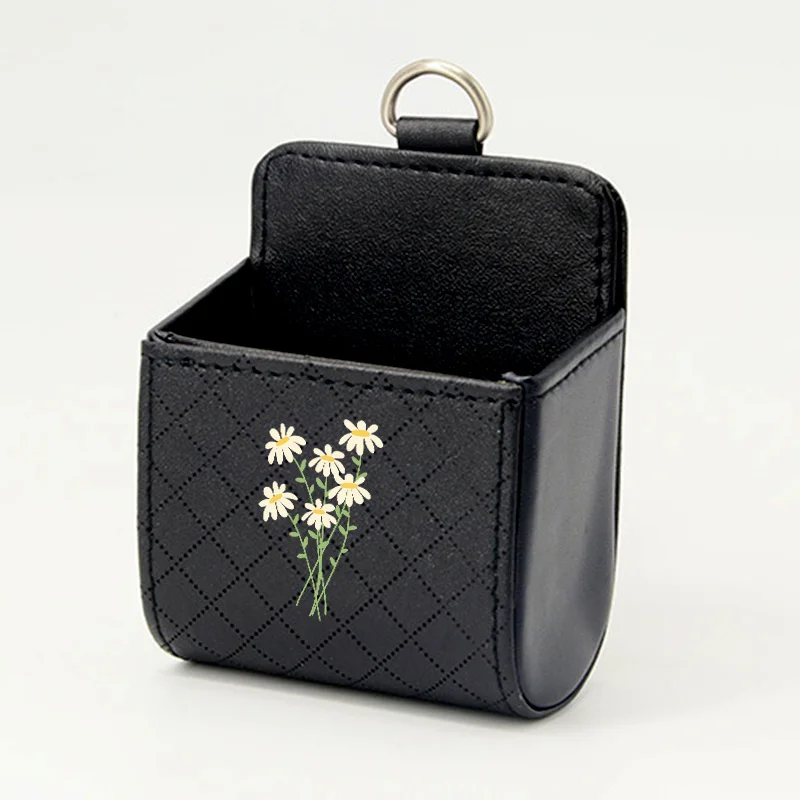 

Faux Leather Car Air Vent Organizer Bag | Quilted Storage Pouch with Metal Hook for Glasses, Keys