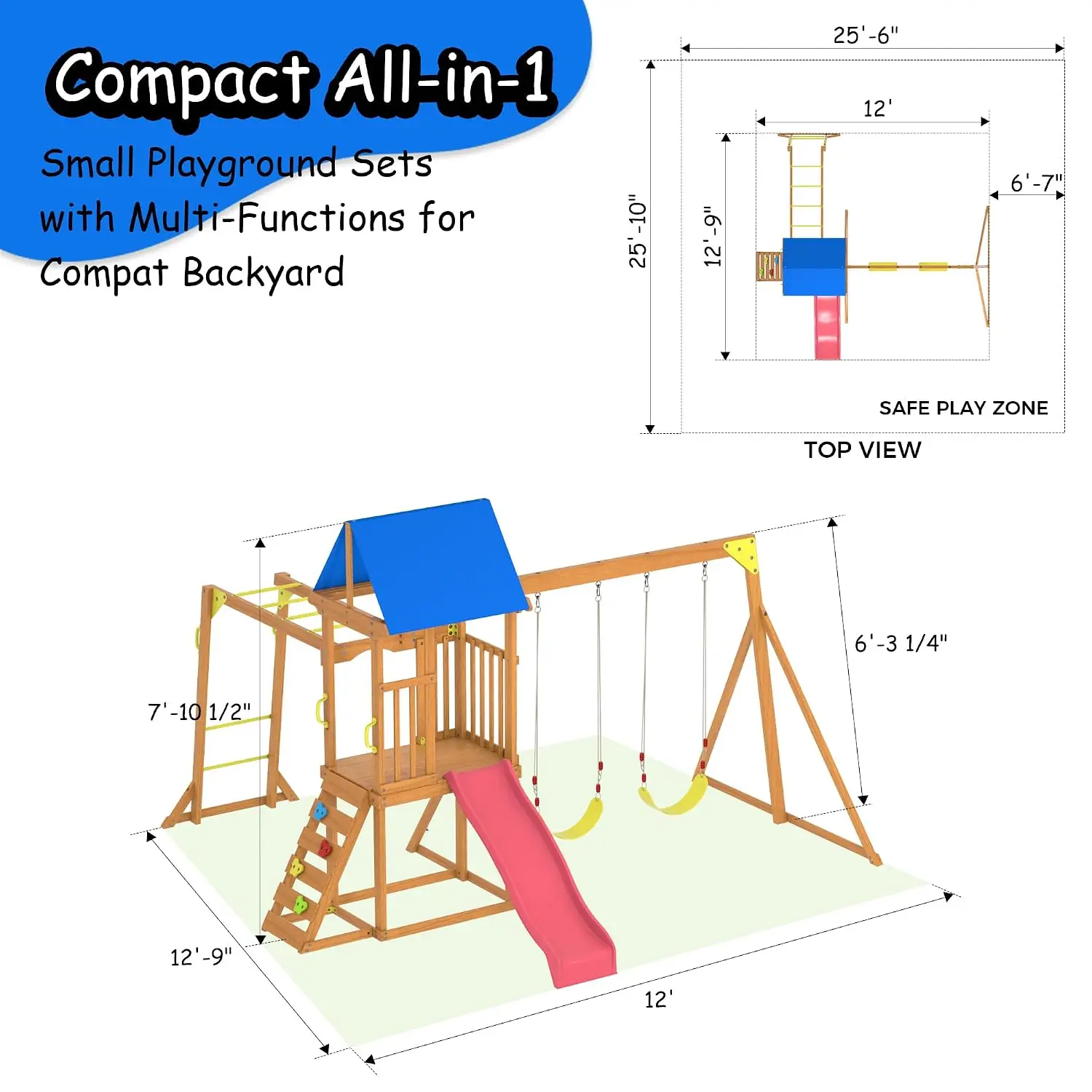 Wooden Swing Set for Backyard Playground Outdoor Kids Play Equipment, Customized