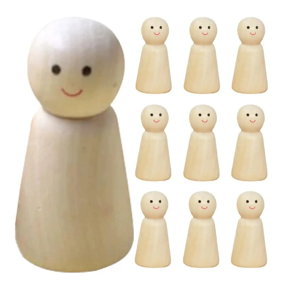 

10 Pcs Wooden Coloring Crafts Unfinished Peg Kids DIY Painting Kit Robot Figures Keychains Home Decor Sewing Accessories