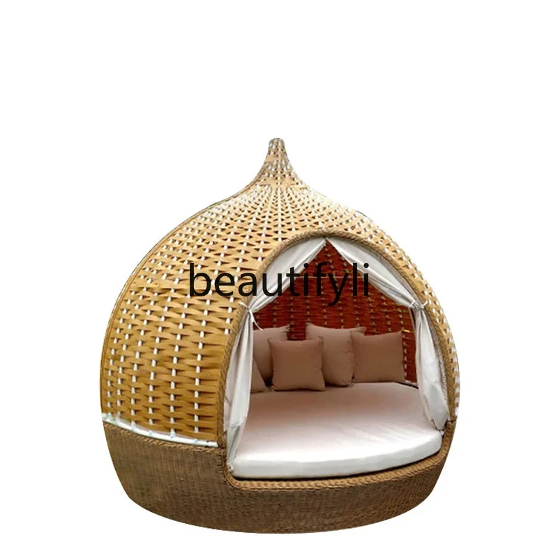 

Rattan sofa patio balcony nest chair swimming pool outdoor round bed