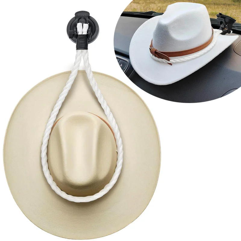 

Cowboy Hat Bracket Rope With Suction Cup Hook Truck Windshield Home Door Wall Portable Hanging Rope Hat Bracket Car Accessory