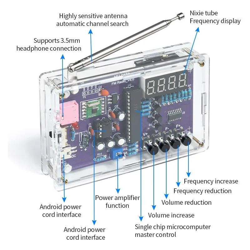 RDA5807S Radio Assembly Kit FM Circuits Board Single Chip Computer DIY Electronic Welding Practice Dual Power Supply 87-108MHz