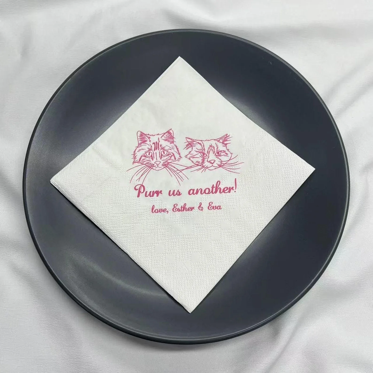 50pcs Custom Cats Napkins, Purr Us Another, Dog Wedding Napkin, Illustrated Cat Portrait Napkin, Pet Cocktail Napkin, Birthday N