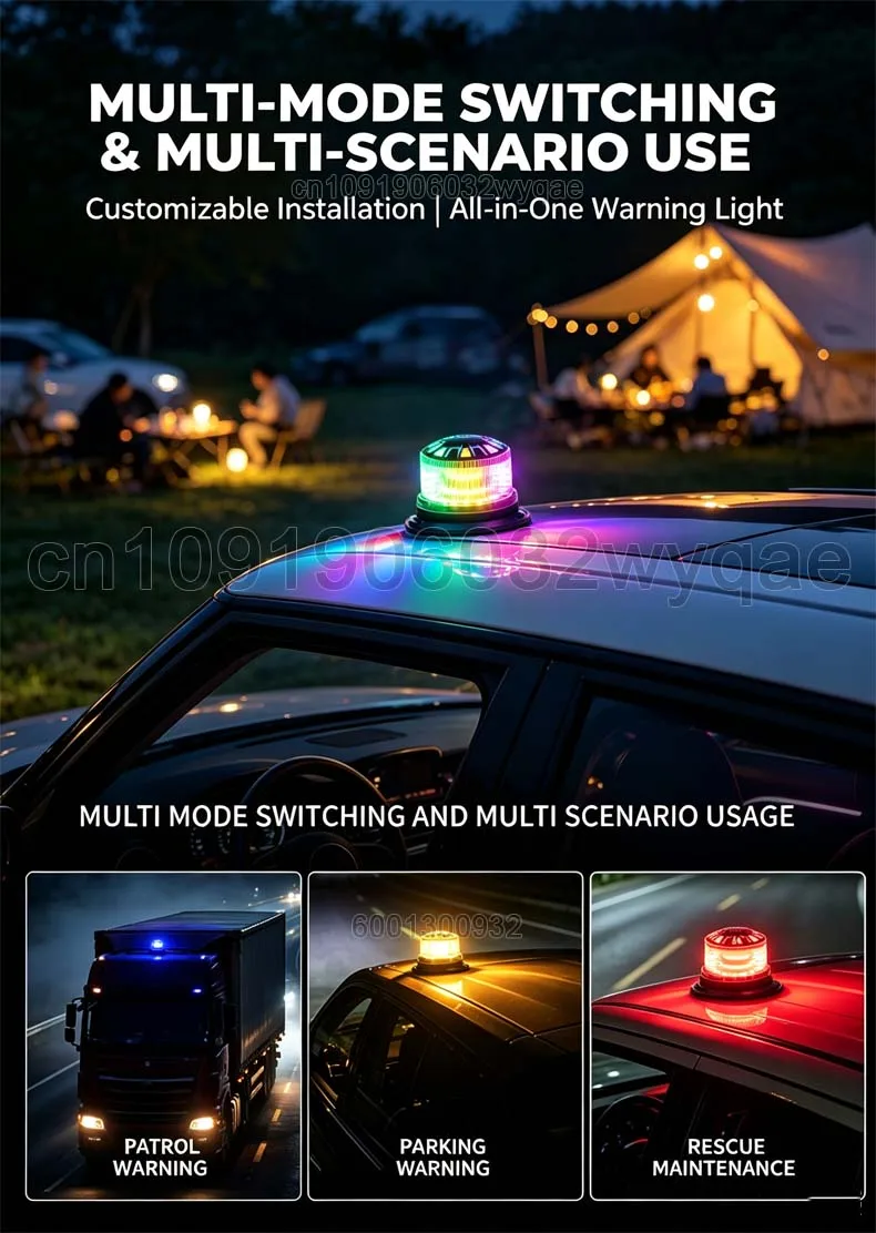 9V-30V Car Flashing Warning Light Colorful LED Work Car Truck Signal Light Vehicle Traffic Construction Rescue Strobe Roof Light