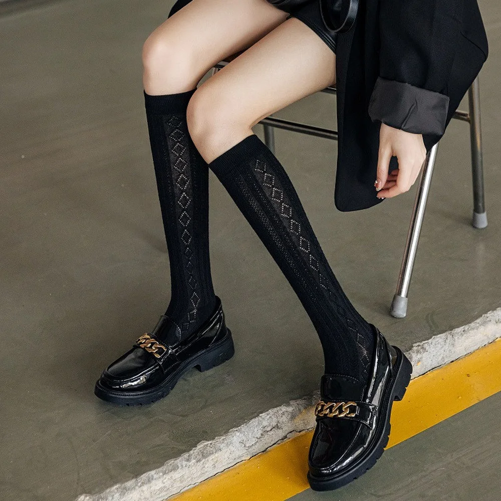 

High School Students Stockings Japan Style Long Socks Black White Summer Thin Mesh Woman Socks JK Costumes Girls Knee High Socks