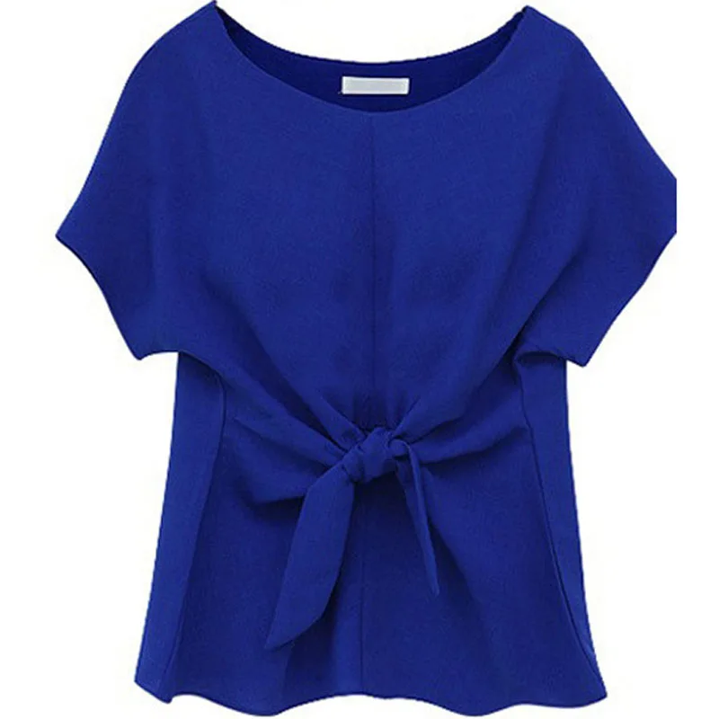 Summer 202 Women's New Bowtie Chiffon Blouse Lady T-irts Tops Loose Fit Batwing Sve round Ne ort Sve Color