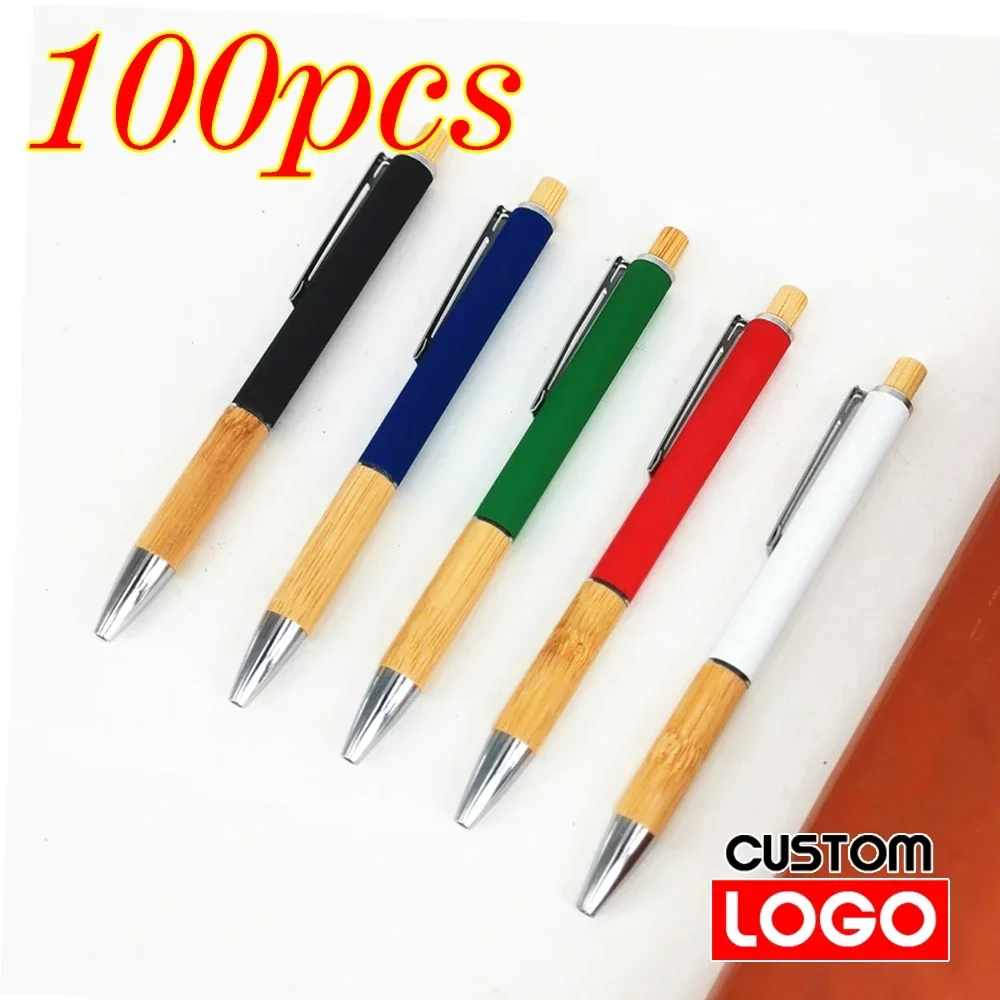 100pcs Advertising Gel Pen Custom LOGO Student Gift Pen Business Metal Ballpoint Pen Wholesale Office Stationery Lettering Name