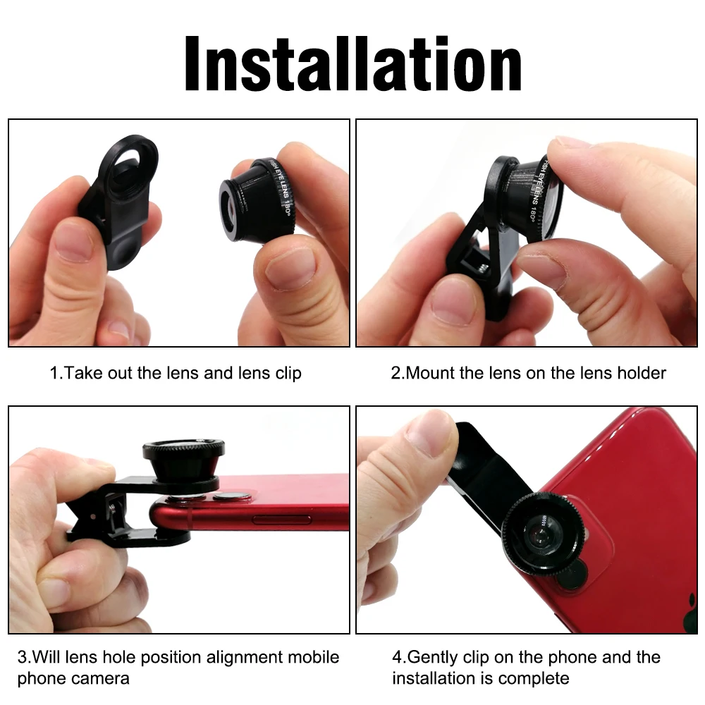 Anjielosmart عدسة ماكرو للهاتف العالمي 3 في 1 مجهر عدسة الهاتف الخليوي زاوية واسعة عدسة عين السمكة كاميرا المكبر للهاتف