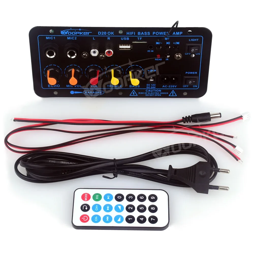 WOOPKER D20 블루투스 앰프 보드, Hifi 서브우퍼 앰프 모듈, 듀얼 마이크 지지대, USB FM TF, DIY 가정용, 60-200W