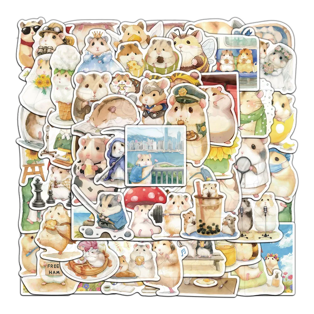 55/110PCS Creative Painted Hello Hamster Cute Cartoon Stickers Decorative Water Cup Notebook Phone Case DIY Stickers