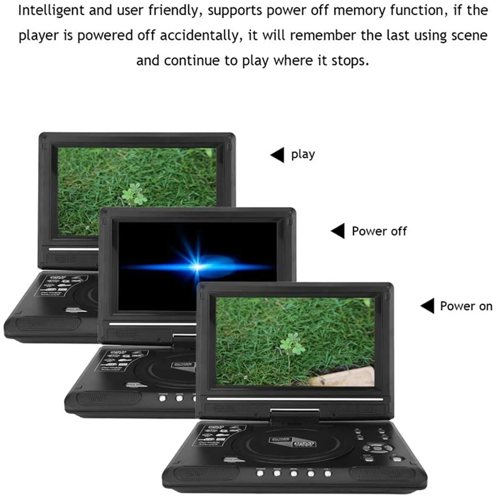 9.8 بوصة 16:9 شاشة عريضة 270 °   شاشة LCD قابلة للدوران، مشغل DVD لتلفزيون السيارة المنزلي، محمول VCD مدمج، عارض MP3 مع وظيفة الألعاب