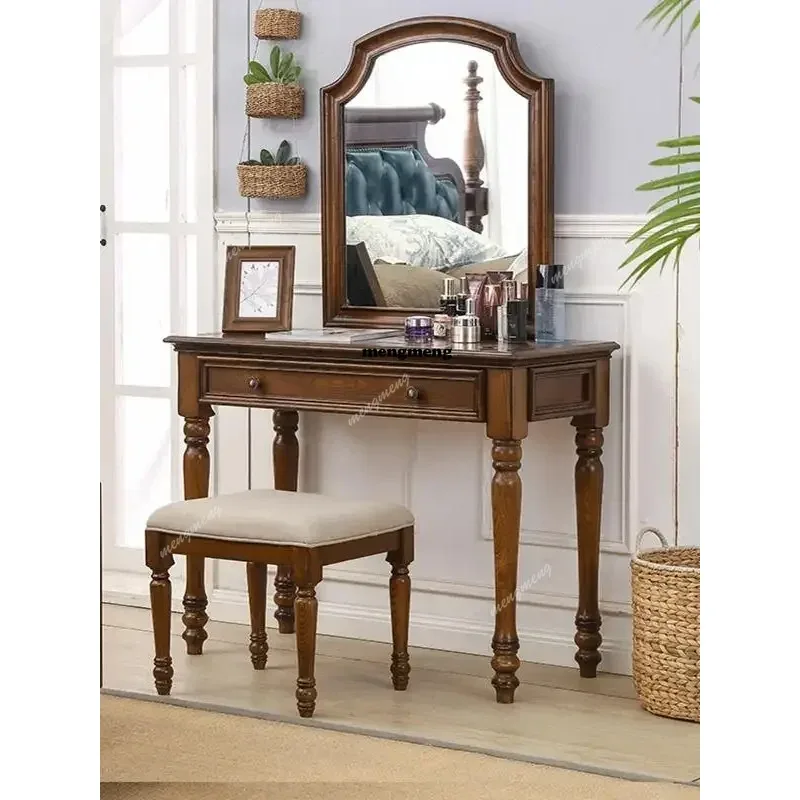 American solid wood vanity, European style vanity, small apartment bedroom vanity with mirror and drawer