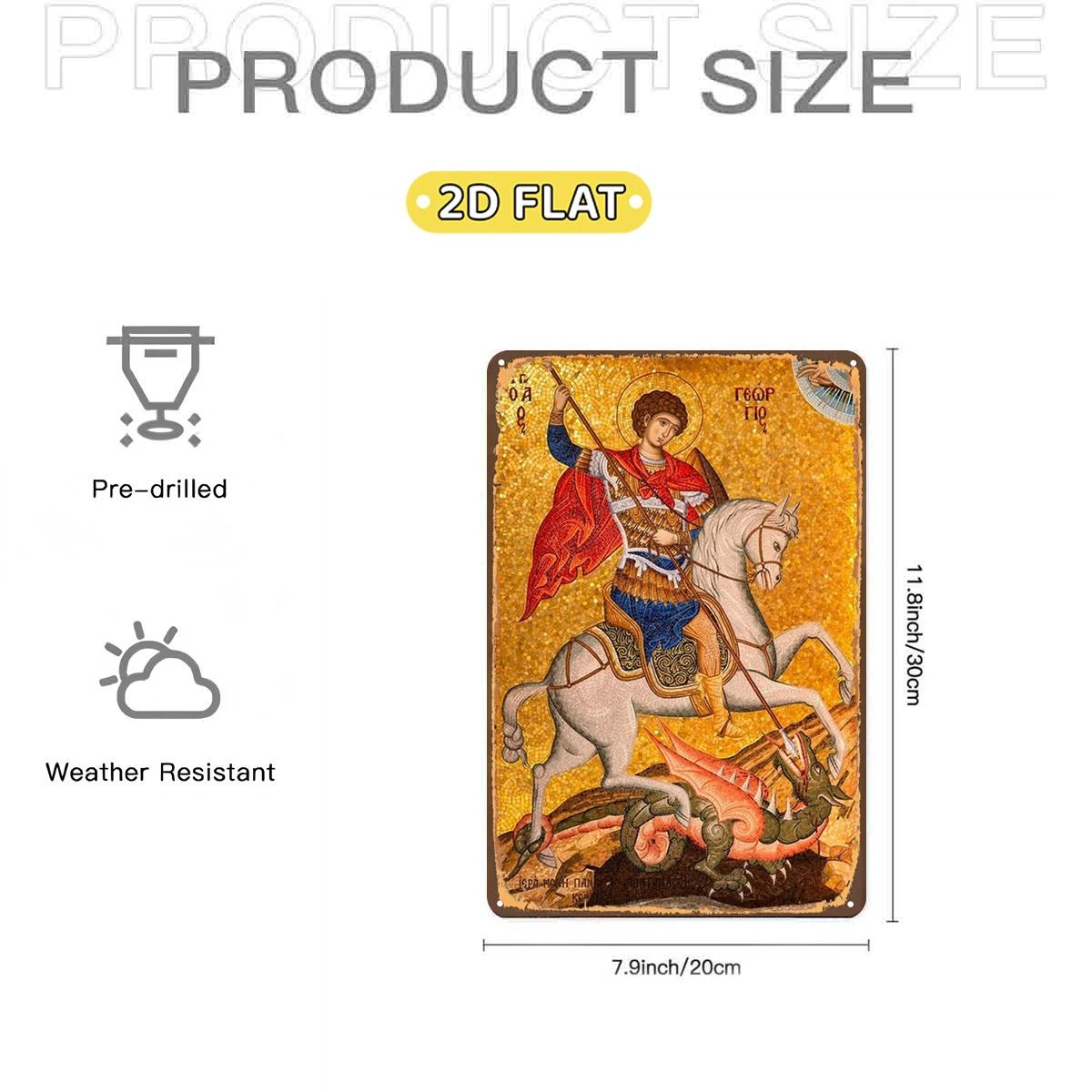 Vintage Aluminum Myth Wall Art 2D Flat Saint George Slays The Dragon 20x30cm Home Door Decor
