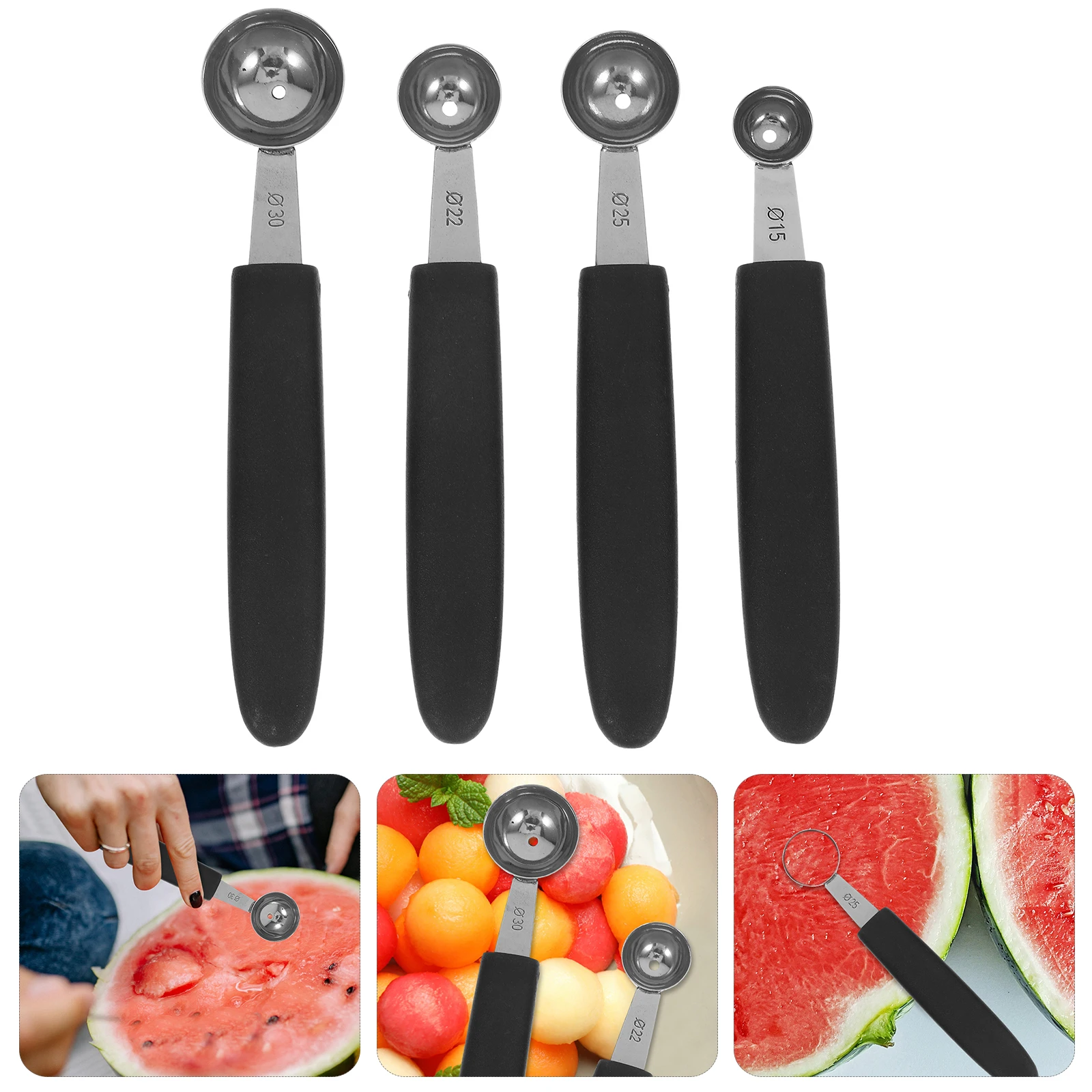 

4Pcs Stainless Steel Fruit Ball Scooper Set 30mm 22mm 15mm 25mm Ice Cream Scoops Digging Spoon For Home Use Parties