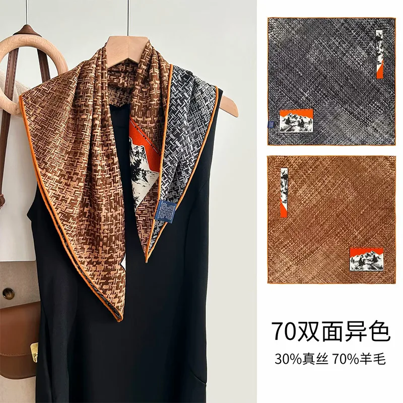 Wool Scarf Women's Temperament Wild Vintage Autumn Winter 65cm Large Kerchief Shawl