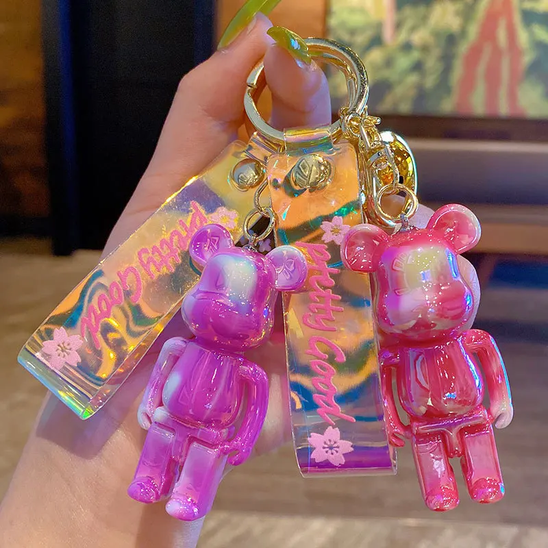 

Cute Action Doll Building Blocks Bear Model Doll Charm Keychain Couple Backpack Car Key Decoration Children Party Gift