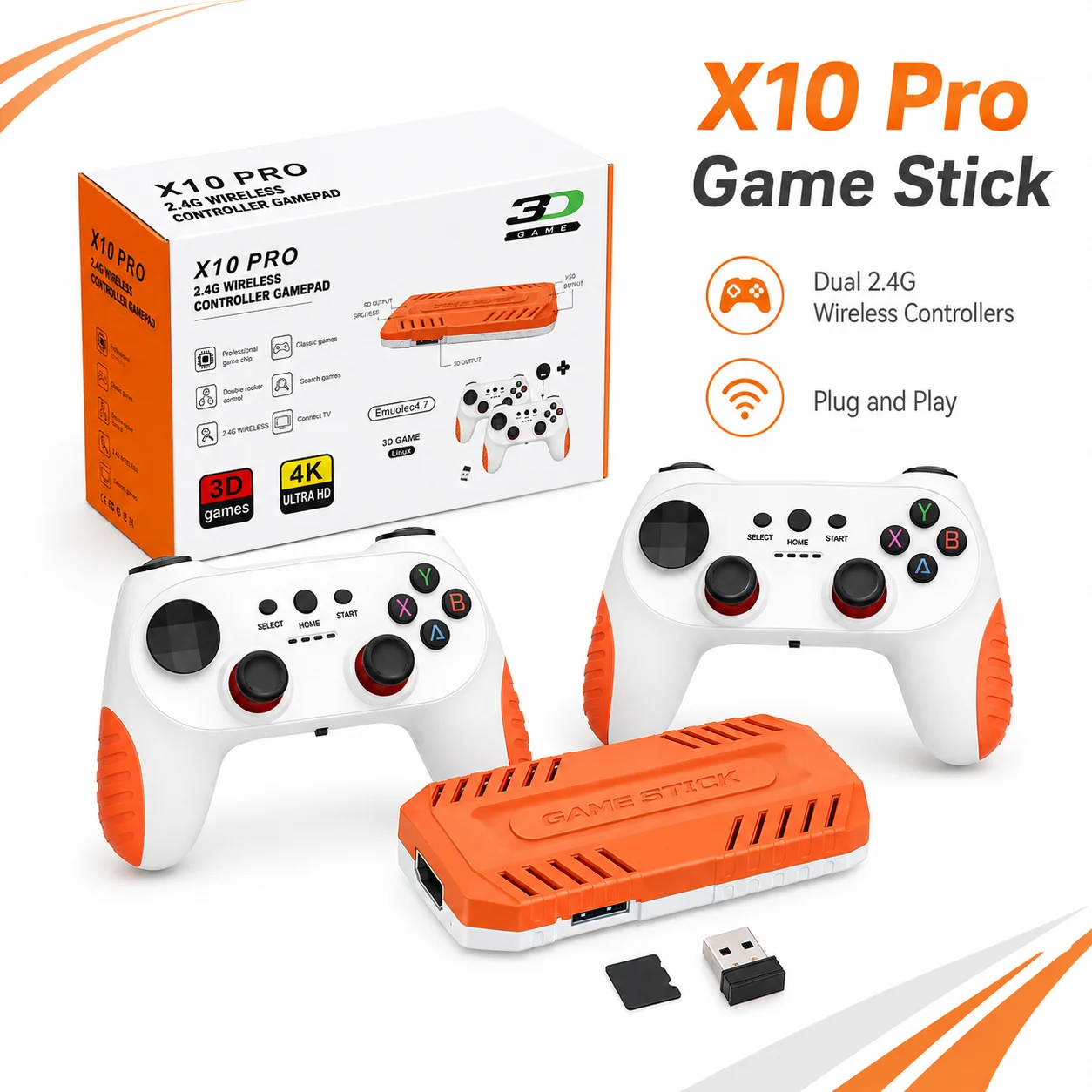 X10 Pro TV Game Stick With Dual 2.4G Wireless Controllers Detachable Buttons HDMI Output 128GB TF Card Expandable Home