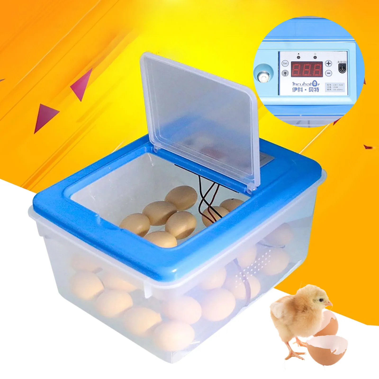 Egg Incubator Chicken Hatcher Box Type Poultry 65 Egg Incubator Egg Brooder with Digital Display Temperature and Humidity