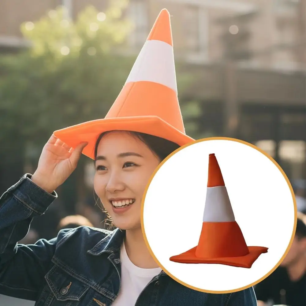 Funny Foldable Design Traffic Cone Hat Performance Role Play Conical Hat Stage Hat Novelty Halloween Hat Halloween Party