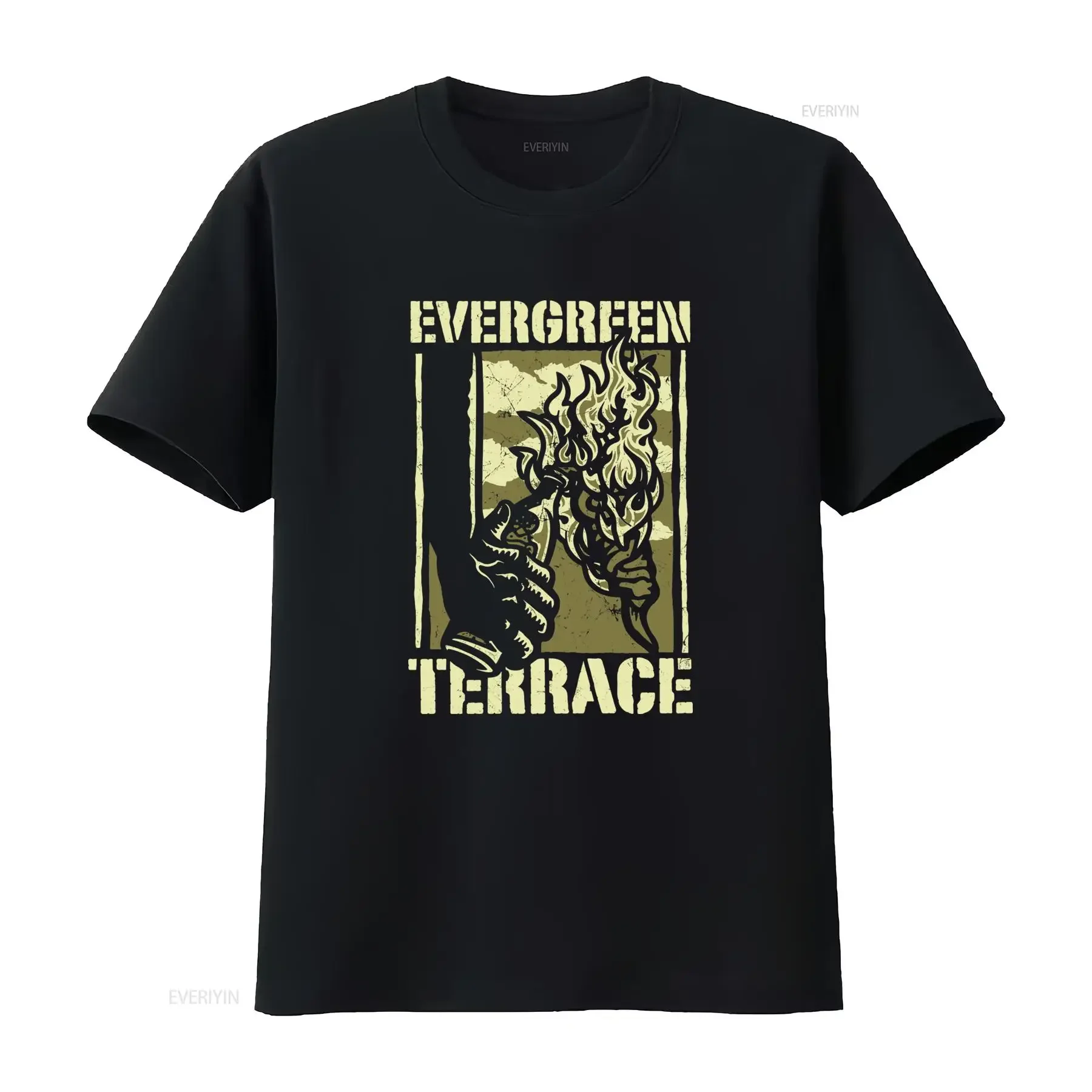 Evergreen Terrace Flame Design schwarzes Baumwoll-T-Shirt für Fans, alle Größen, Vintage-Stil, gewaschen, weich, bequem, lässig, dehnbar