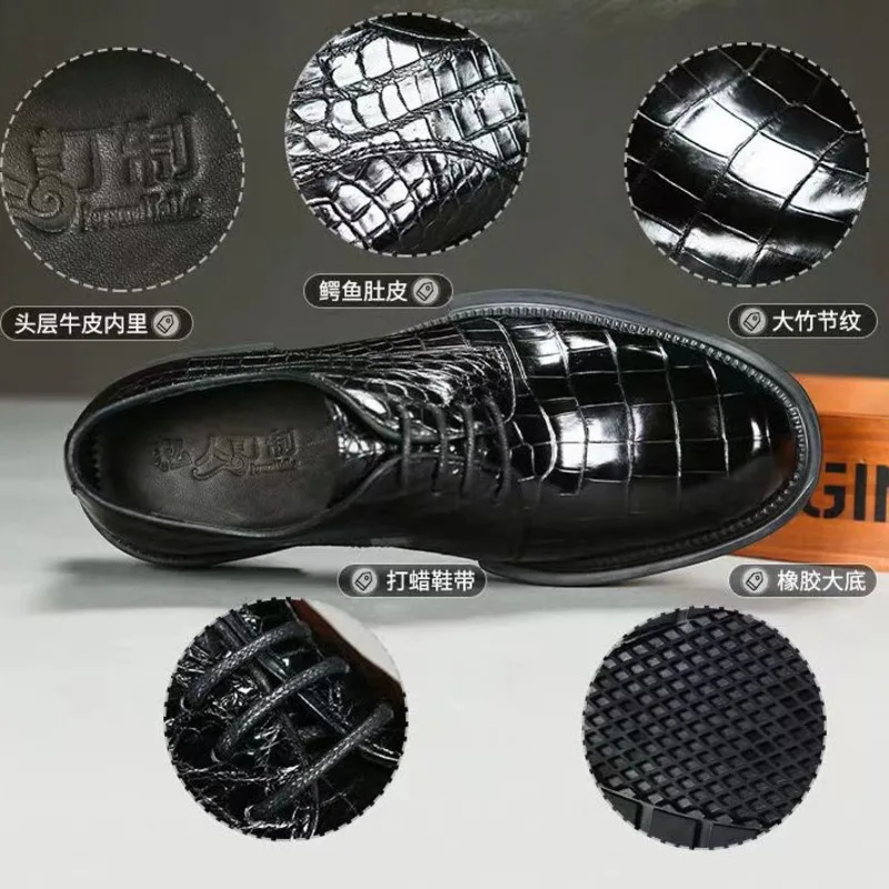 New Authentic Crocodile Men's Genuine New High-end Business Formal Shoes Fashionable British Style Big Head Casual Leather Shoes