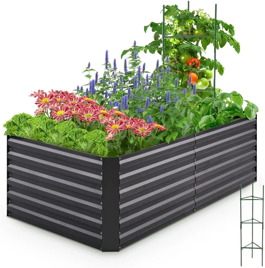 

Galvanized Raised Garden Bed 6x3x2 Ft Metal Planter Box Bottomless for Backyard Outdoor, Include 1 pc Tomato Cage (Dark Gray)