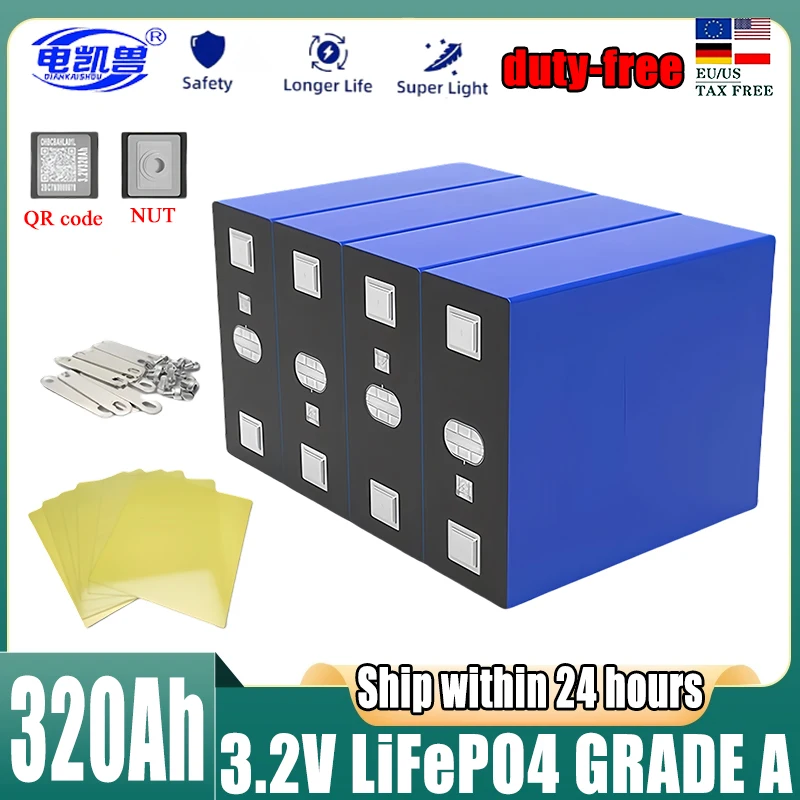 

1-32PCS New 3.2V 320Ah Lifepo4 Rechargeable Battery Lithium Iron Phosphate Cell 12v 24v Travel Solar Campers batteries Duty-free