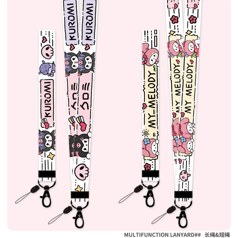 

Sanrios Cute Kuromi Melody Mobile Phone Anime Cartoon Lanyard Neck Rope Melody Wrist Rope U Disk Key Anti-lost Rope