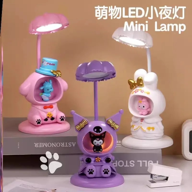 Lampe de table de protection des yeux pliante My Melody, lampe de dessin animé Kawaii Kuromi, Sanurgente Anime, veilleuse de chevet de chambre à coucher, cœur girly mignon