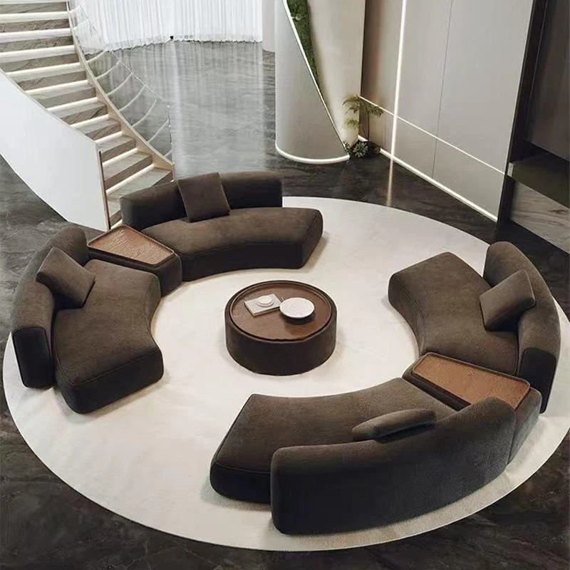 &c Modern Round Brown Boucle Fabric Semi-Circular Sectional Sofa Set Curved Design for Home Furniture
