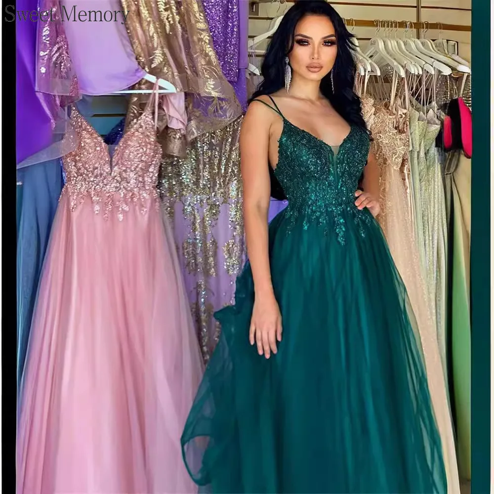 N129 personalizado verde escuro vestido de noite formal doce memória senhora sexy banquete anfitrião cinta espaguete vestido de festa de casamento