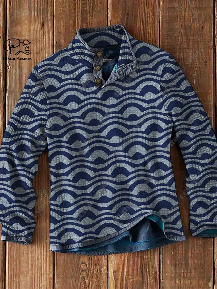 PLstar Cosmos new 3D printing tribal retro pattern series warm stand collar sweater Polo street casual unisex winter Polo L-5