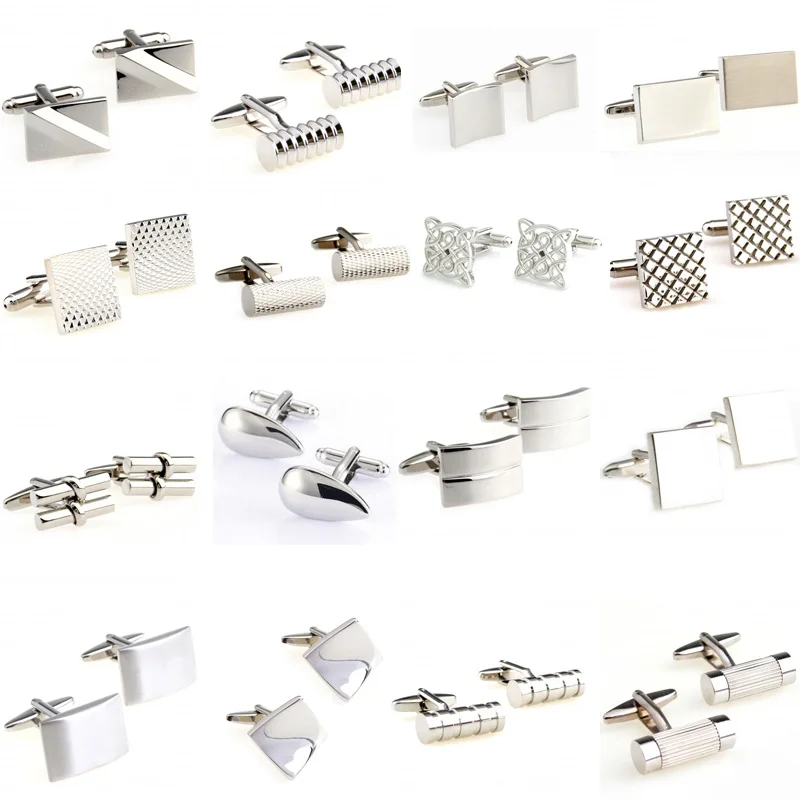 Hot Sale 18 Styles Siver Stainless Steel Metal Cufflink Cuff Link 1 Pair Free Shipping Biggest Promotion