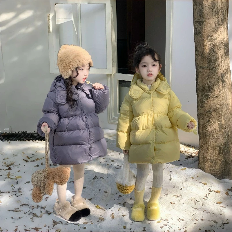 

2025 New Winter Children's Warm Solid Color Cotton Thickened Western Style Medium to Long Length Cotton Jacket