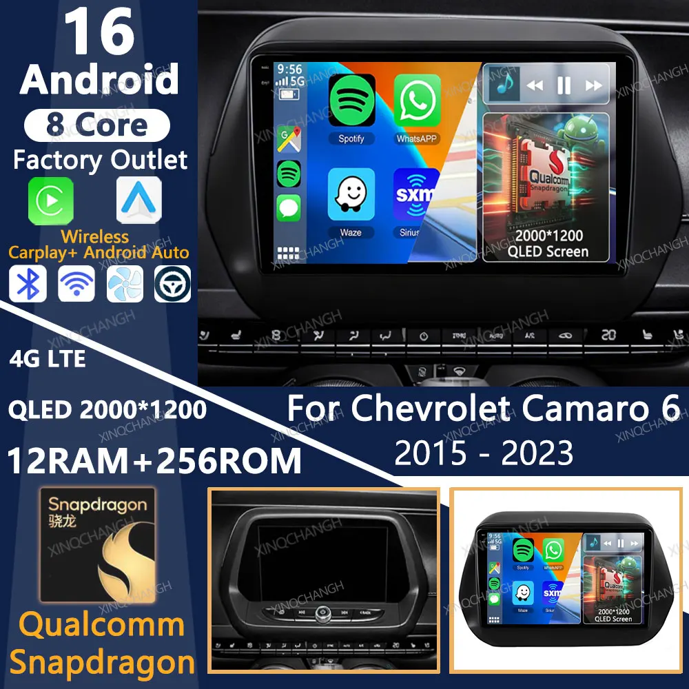 Android 16 Car Radio For Chevrolet Camaro 6 2015 - 2023 Stereo 2 DIN Dash Fitting Panel Kit Player Head Unit Audio Video Frame