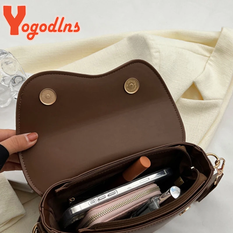 Yogodlns moda małe PU skórzane torby siodłowe pod pachami dla kobiet projektant w stylu Vintage torba na ramię Crossbody mała torebka z klapką