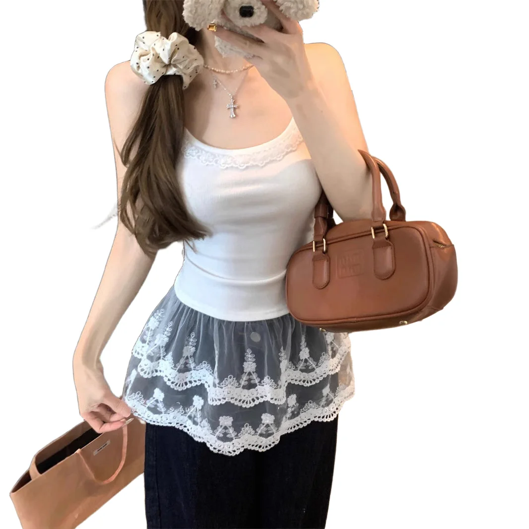 

Pure Desire Lace Splice Strap Vest Women's Chest Pad Spicy New Inner Slim No Sve Top Cotton 00% Slim Fit Sle