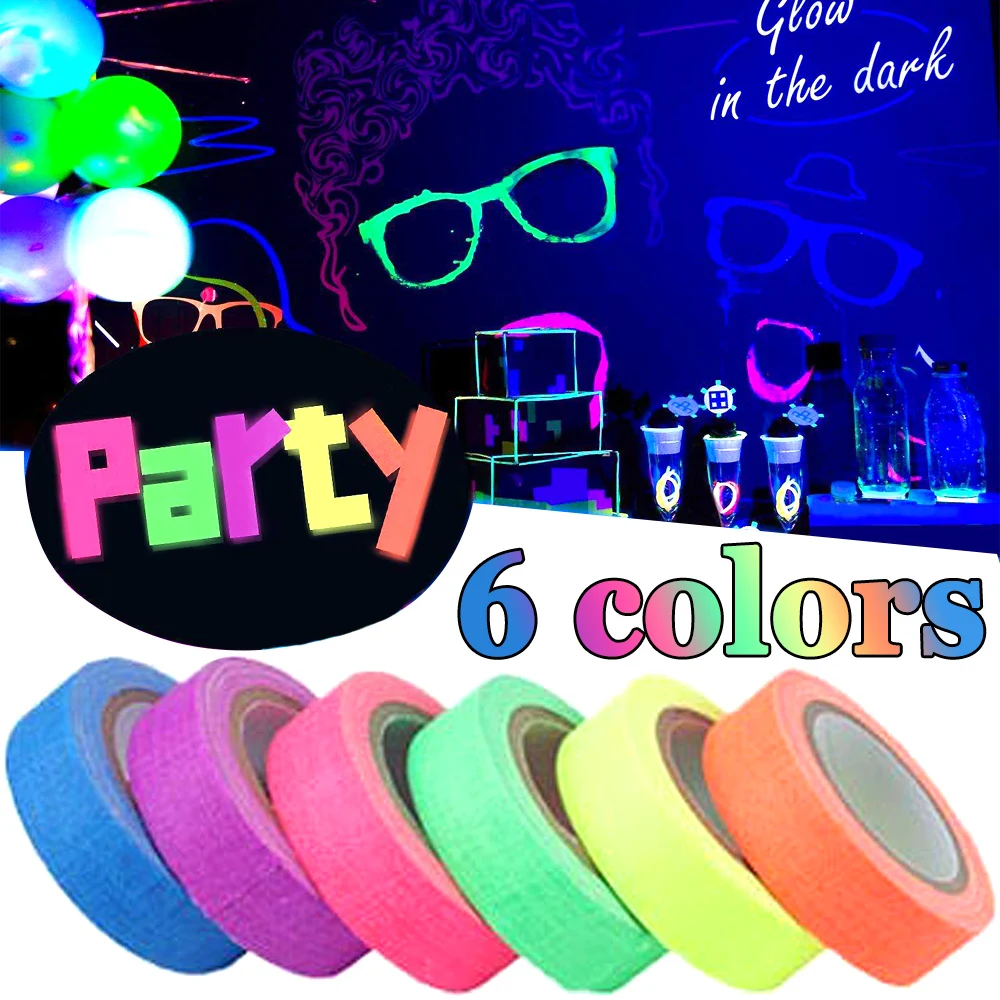 5M Cotton Glow Tapes Neon Gaffer Party Tape Self-Adhesive Luminous Reactive Cloth Stage Glow-in-the-dark Prop Wedding Home Decor