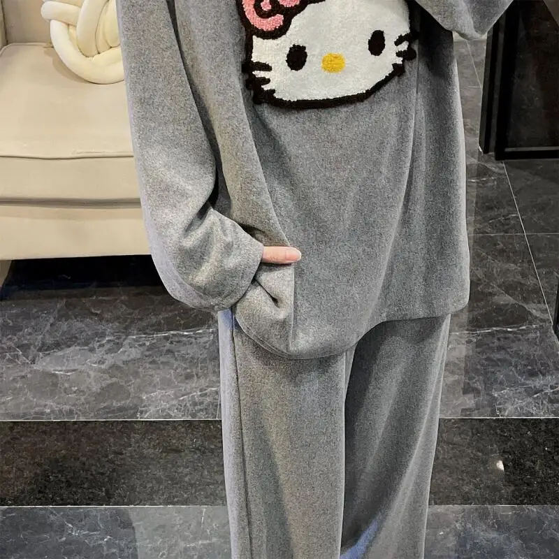 

Зимняя пижама Sanrio Hello Kitty, женская теплая пижама с длинными рукавами и брюками, теплая пижама с героями мультфильмов, одежда для дома для студентов