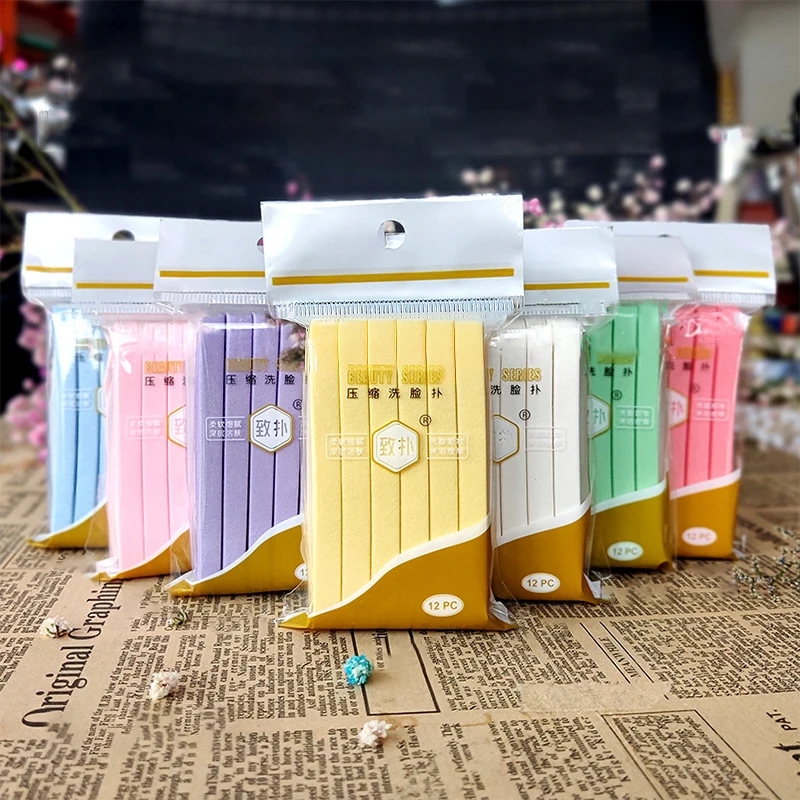 แผ่นฟองน้ำอัดแผ่นฟองน้ำสำหรับล้างหน้าแบบใช้แล้วทิ้ง12ชิ้น