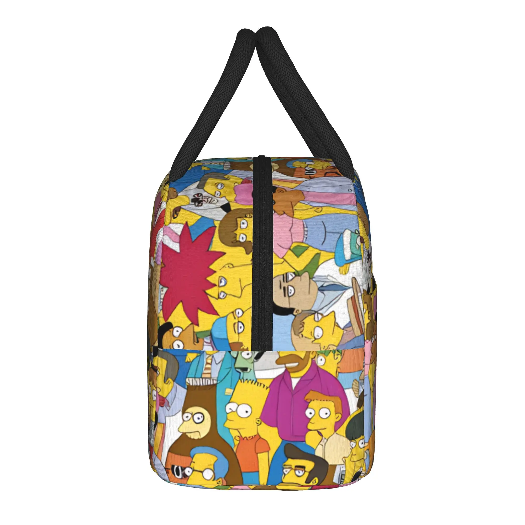S-Simpsons Yellow Faces Cartoon Group Portrait Lunch Bag Casual Lunch Box Women School Cooler Bag Oxford Design Tote Food Bags