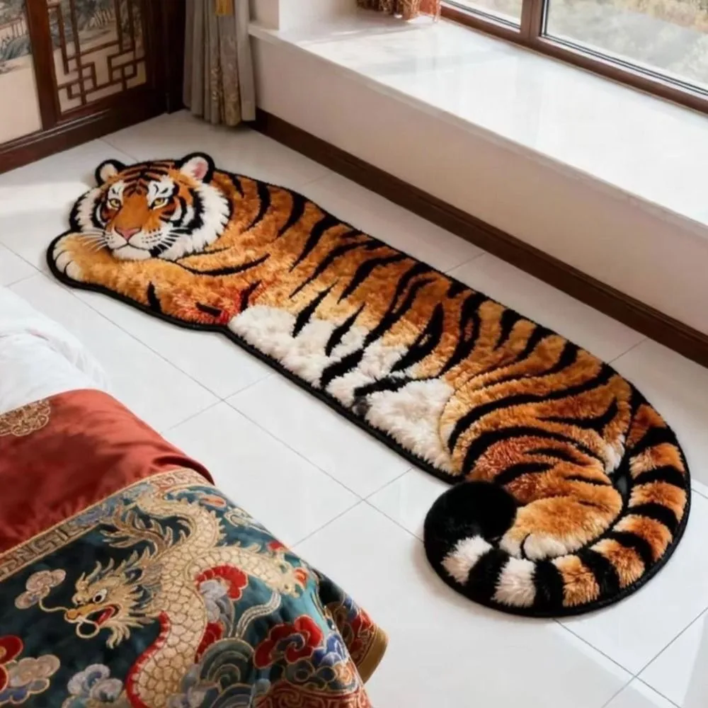 Creativity 2D Flat Tiger Bedroom Carpet Non-slip Abrasion-resistant Doormat Lifelike Water-absorbing Bedside Rug Home Decor