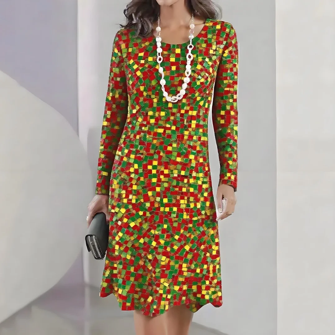 

2025 New Women's Dresses Sequins Printing Elegant and Beautiful Mid-Length Dresses OverSize Women's Fall Dresses