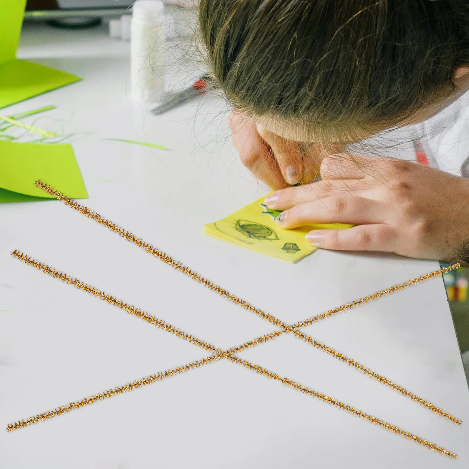 100Pcs Gold Sparkly Chenille Pipe Cleaners Stems for Crafts DIY Art Projects Creative Handicrafts Pipe Cleaning