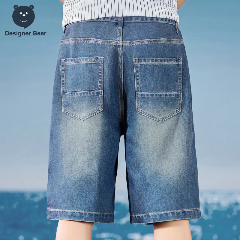 Summer Thin Men's Denim Shorts Lyocell Fabric Cool Baggy Straight  Knee Length Pants Jeans Joggers Short Jorts Man Bermuda M-4XL view 2