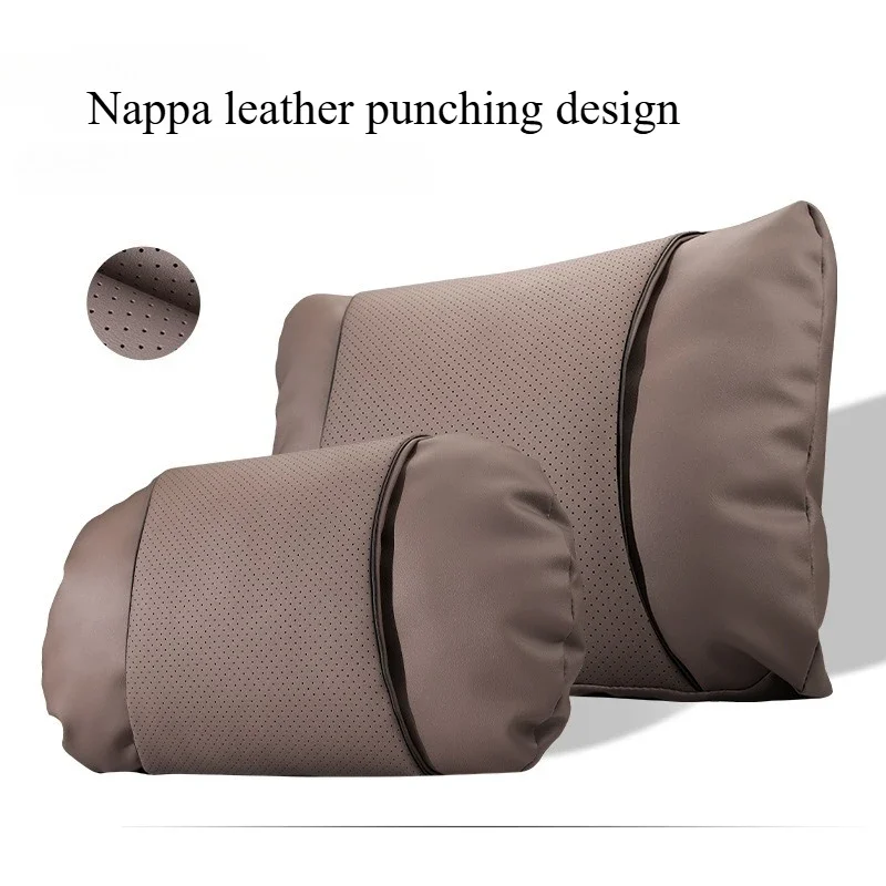 S-Class Nappa Leather Car Headrest Neck Support Pillow Waist Cushion Set - Premium Backrest for Interior Protection