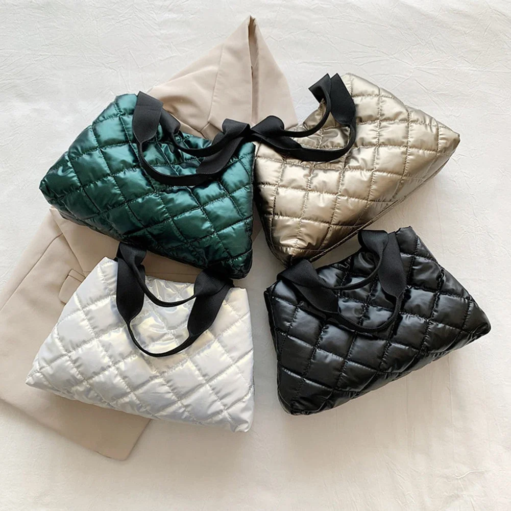 Women Quilted Cloud Hobo Handbag Large Capacity Puffer Shoulder Bag Solid Bubble Tote Bag Pleatd Cotton Pouch Girls Winter Purse