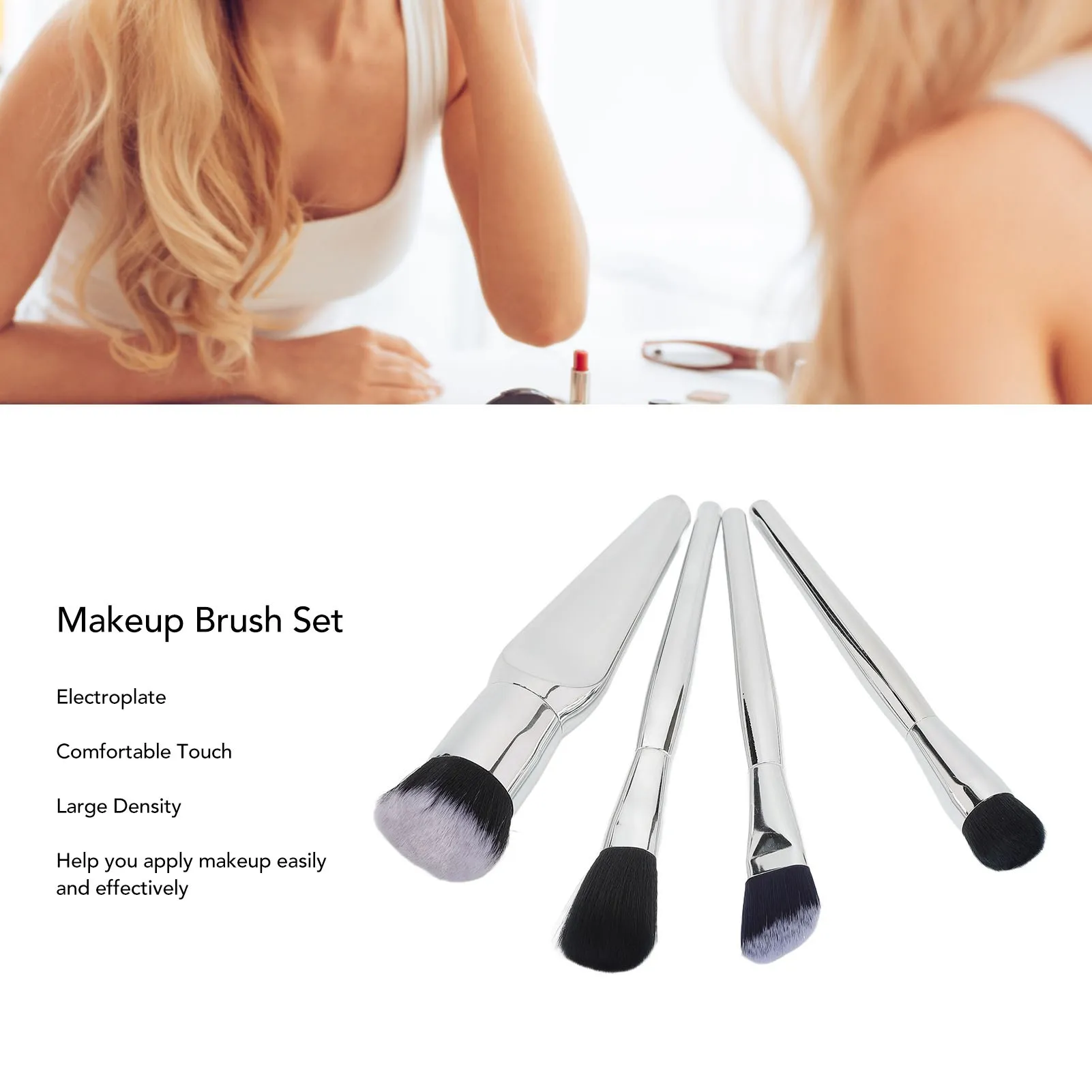 Electroplate Sliver 4pcs Makeup Brush Set Comfortable Touch Soft Bristle Cosmetic Brush Set Makeup Tool