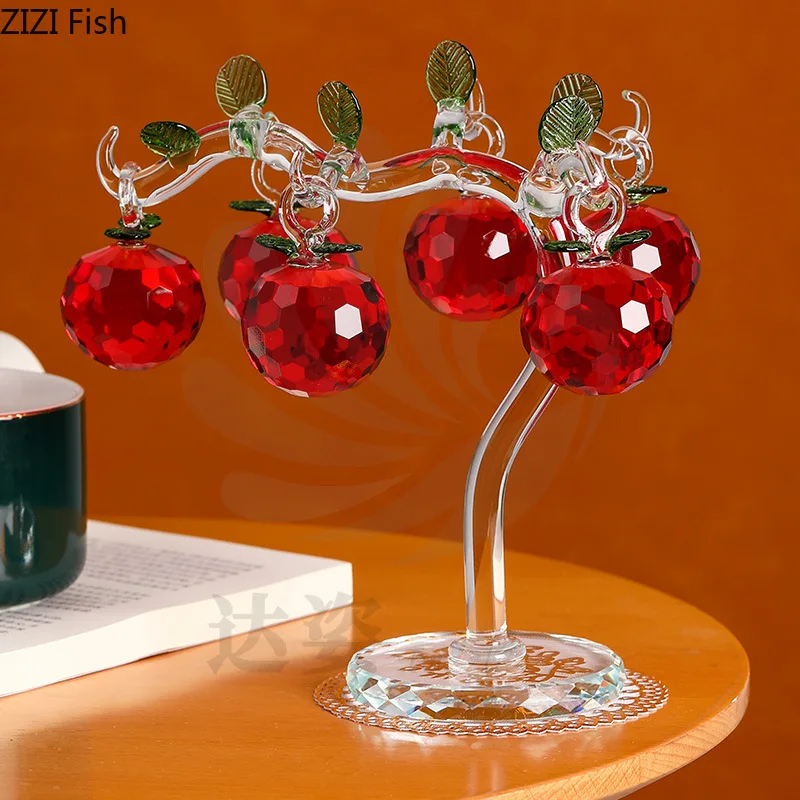 Crystal Glass Fruit Tree Ornament Apple Tree Statue Fruit Sculpture Model Simulated Apple Decoration Crafts Figurines Miniatures