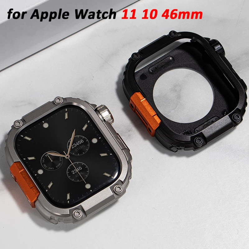 Legierungsgehäuse für Apple Watch Serie 11 46 mm, Metall + PC-Stoßstangenschutzrahmen für iWatch Serie 10, 46 mm, Zubehör-Schutzhülle